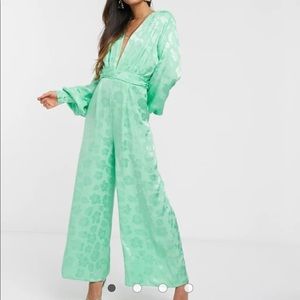 ASOS DESIGN plunge jacquard jumpsuit
